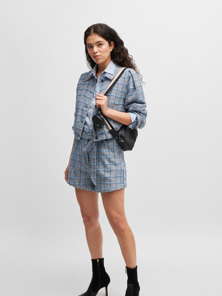 BOSS Blue Tweed Cotton Checkered Shorts - Image 2 of 4
