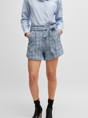 BOSS Blue Tweed Cotton Checkered Shorts - Image 3 of 4
