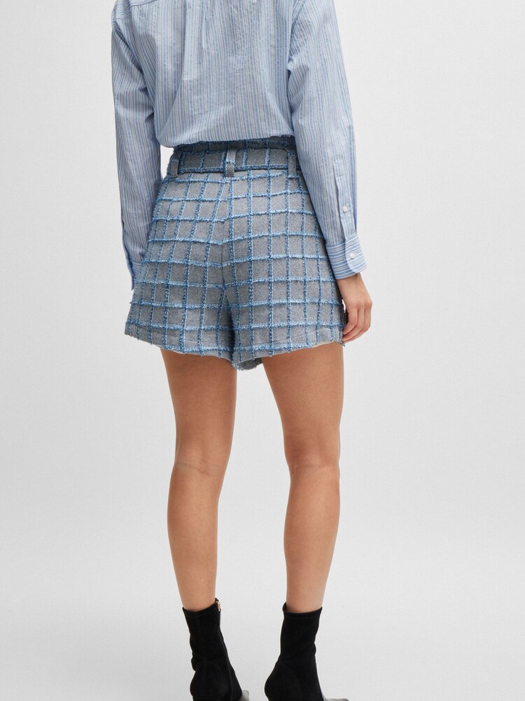 BOSS Blue Tweed Cotton Checkered Shorts - Image 4 of 4