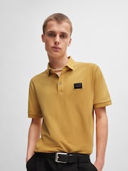 Gold - HUGO Cotton Piqué Logo Label Polo Shirt - Bild 3 von 5