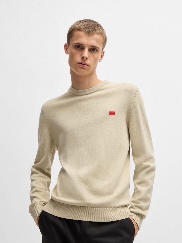 HUGO Natural Logo Label 100% Cotton Sweater - Image 1 of 5 HUGO Natural Logo Label 100% Cotton Sweater - Image 1 of 5