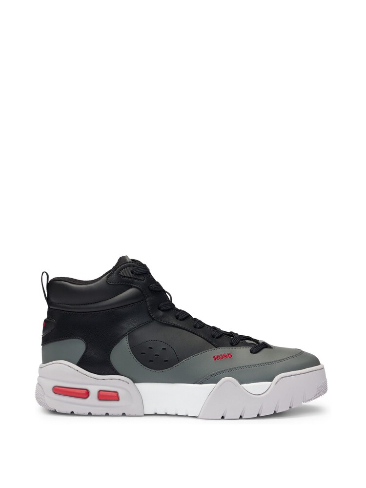 HUGO Light Grey Mesh and Faux Leather High Top Trainers - Image 1 of 7 HUGO Light Grey Mesh and Faux Leather High Top Trainers - Image 1 of 7