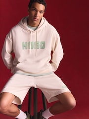 HUGO White Logo Print 100% Cotton Terry Hoodie - Image 1 of 11