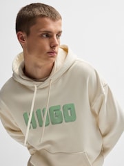 HUGO White Logo Print 100% Cotton Terry Hoodie - Image 11 of 11