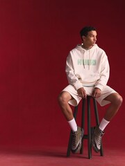 HUGO White Logo Print 100% Cotton Terry Hoodie - Image 4 of 11