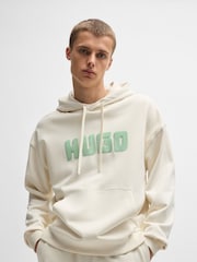 HUGO White Logo Print 100% Cotton Terry Hoodie - Image 8 of 11