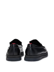 HUGO Black Fringe Trim Moccasins In Leather - Image 3 of 7