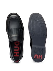 HUGO Black Fringe Trim Moccasins In Leather - Image 4 of 7
