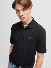 HUGO Black Cotton Piqué  Logo Label Polo Shirt - Image 1 of 4