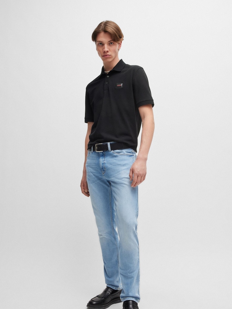 HUGO Black Cotton Piqué  Logo Label Polo Shirt - Image 2 of 4