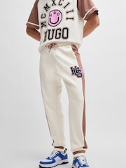 HUGO Blue White 100% Cotton Terry Joggers With Varsity Inspired Logo - Image 3 of 6
