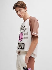 HUGO Blue White 100% Cotton Terry Joggers With Varsity Inspired Logo - Image 4 of 6