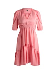 BOSS Pink V-Neck Dress In Hammered Satin With Volant Hem - Image 5 of 5