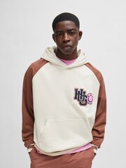 HUGO White 100% Cotton Terry Hoodie With Varsity Inspired Logo - Image 1 of 5