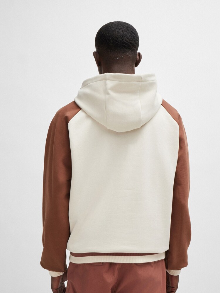 HUGO White 100% Cotton Terry Hoodie With Varsity Inspired Logo - Image 2 of 5