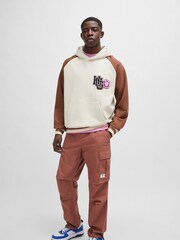 HUGO White 100% Cotton Terry Hoodie With Varsity Inspired Logo - Image 3 of 5