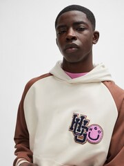 HUGO White 100% Cotton Terry Hoodie With Varsity Inspired Logo - Image 4 of 5