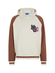 HUGO White 100% Cotton Terry Hoodie With Varsity Inspired Logo - Image 5 of 5