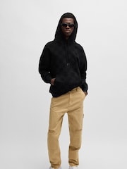 HUGO Blue Black Loose Fit Hoodie In 100% Cotton Terry With Checkerboard Print - Image 1 of 5