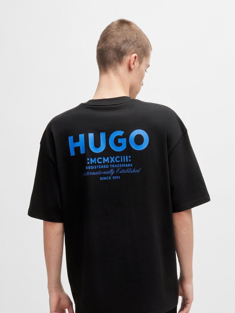 HUGO Black Logo Print 100% Cotton Jersey T-Shirt - Image 1 of 5 HUGO Black Logo Print 100% Cotton Jersey T-Shirt - Image 1 of 5