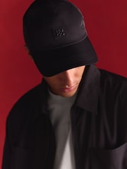 HUGO Black Stacked Logo Cap In Waterproof Twill - Image 1 of 9