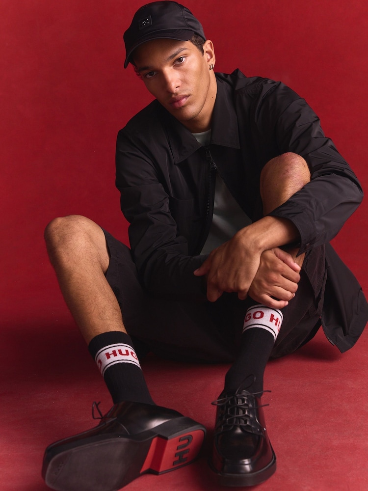 HUGO Black Stacked Logo Cap In Waterproof Twill - Image 2 of 9