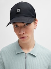 HUGO Black Stacked Logo Cap In Waterproof Twill - Image 6 of 9