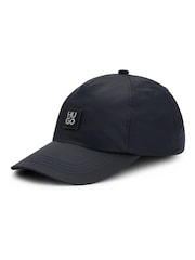 HUGO Black Stacked Logo Cap In Waterproof Twill - Image 8 of 9