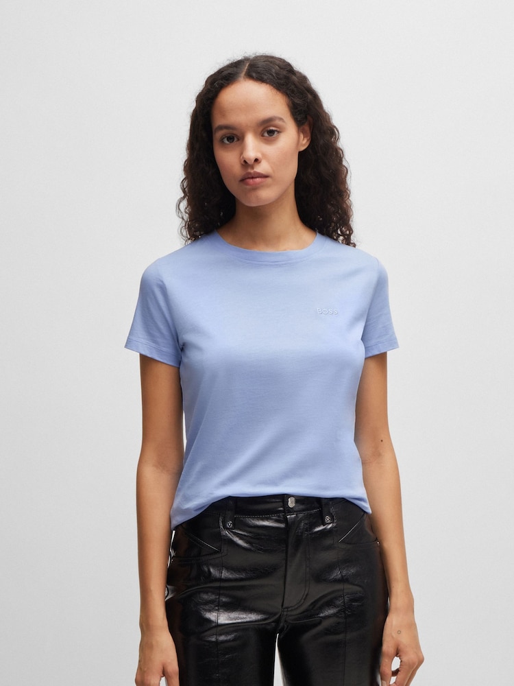 Buy BOSS Blue Slim Fit Logo Detail 100% Cotton Jersey T-Shirt from