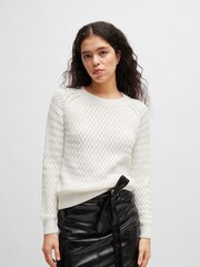 Weiß - BOSS Structured 100% Cotton Sweater - Bild 1 von 3
