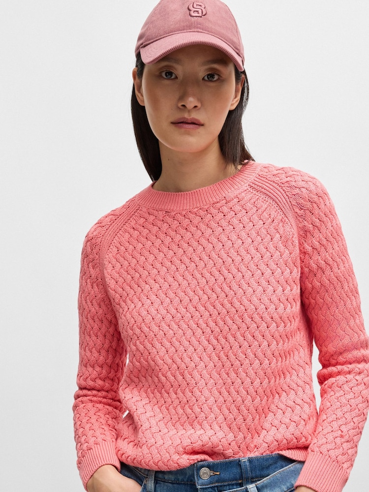 Pink - BOSS Structured 100% Cotton Sweater - Bild 1 von 5