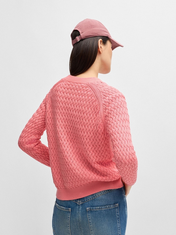 Pink - BOSS Structured 100% Cotton Sweater - Bild 2 von 5