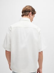 HUGO Blue White Loose Fit Logo Patch 100% Cotton Twill Shirt - Image 2 of 6