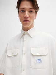 HUGO Blue White Loose Fit Logo Patch 100% Cotton Twill Shirt - Image 4 of 6