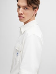 HUGO Blue White Loose Fit Logo Patch 100% Cotton Twill Shirt - Image 5 of 6