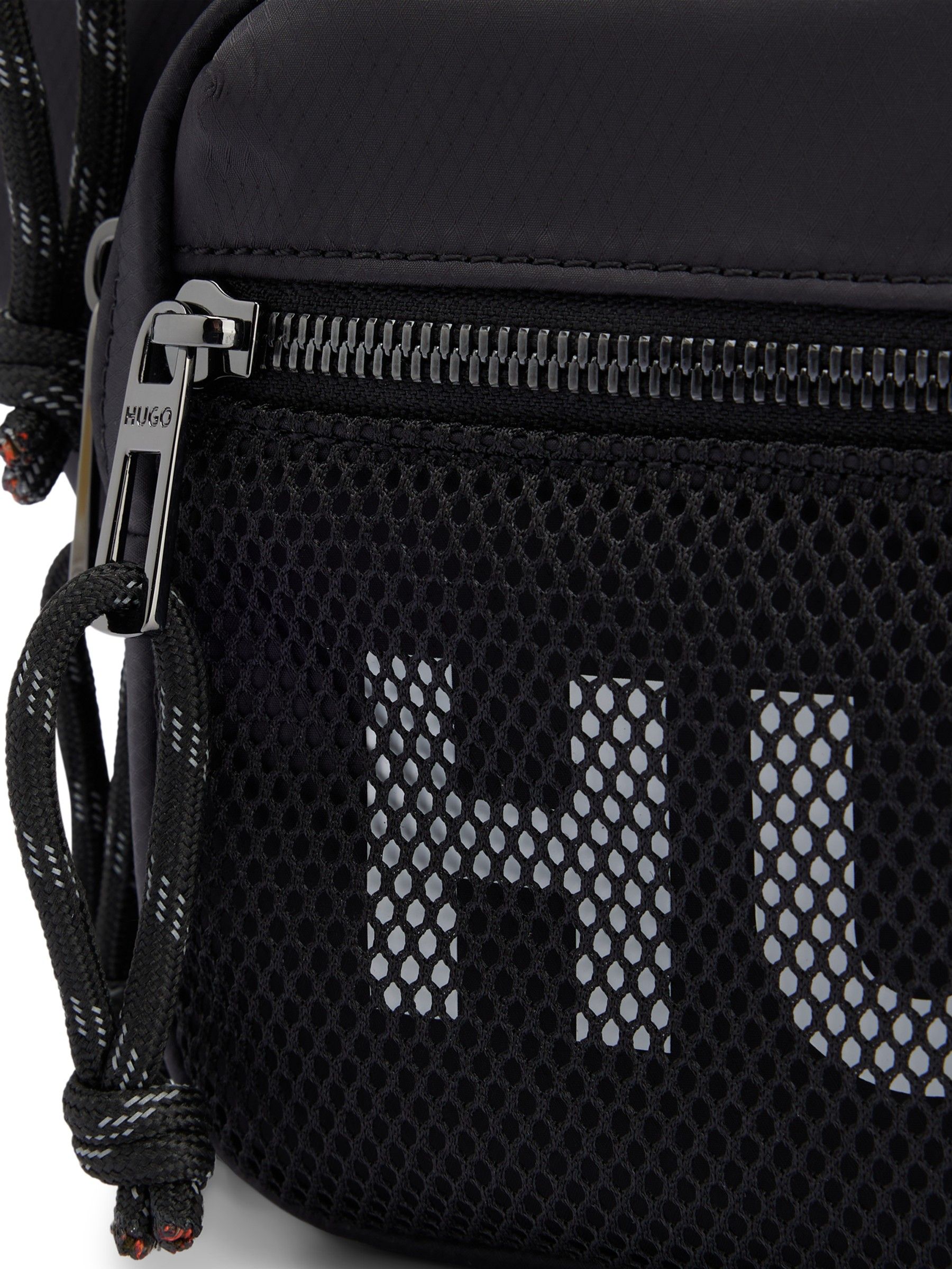 HUGO Black Belt Bag With Contrast Logo And Mesh Overlay ONE Mens