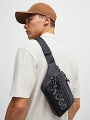 HUGO Black Belt Bag With Contrast Logo And Mesh Overlay - Image 6 of 6