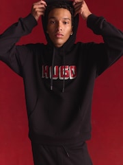 HUGO Black Logo Print 100% Cotton Terry Hoodie - Image 1 of 10