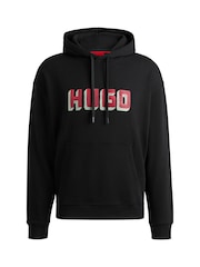 HUGO Black Logo Print 100% Cotton Terry Hoodie - Image 10 of 10
