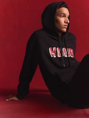 HUGO Black Logo Print 100% Cotton Terry Hoodie - Image 3 of 10