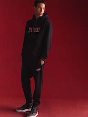 HUGO Black Logo Print 100% Cotton Terry Hoodie - Image 4 of 10
