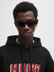 HUGO Black Logo Print 100% Cotton Terry Hoodie - Image 6 of 10
