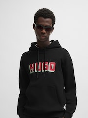 HUGO Black Logo Print 100% Cotton Terry Hoodie - Image 8 of 10