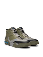 HUGO Grey Mesh and Faux Leather High Top Trainers - Image 5 of 8