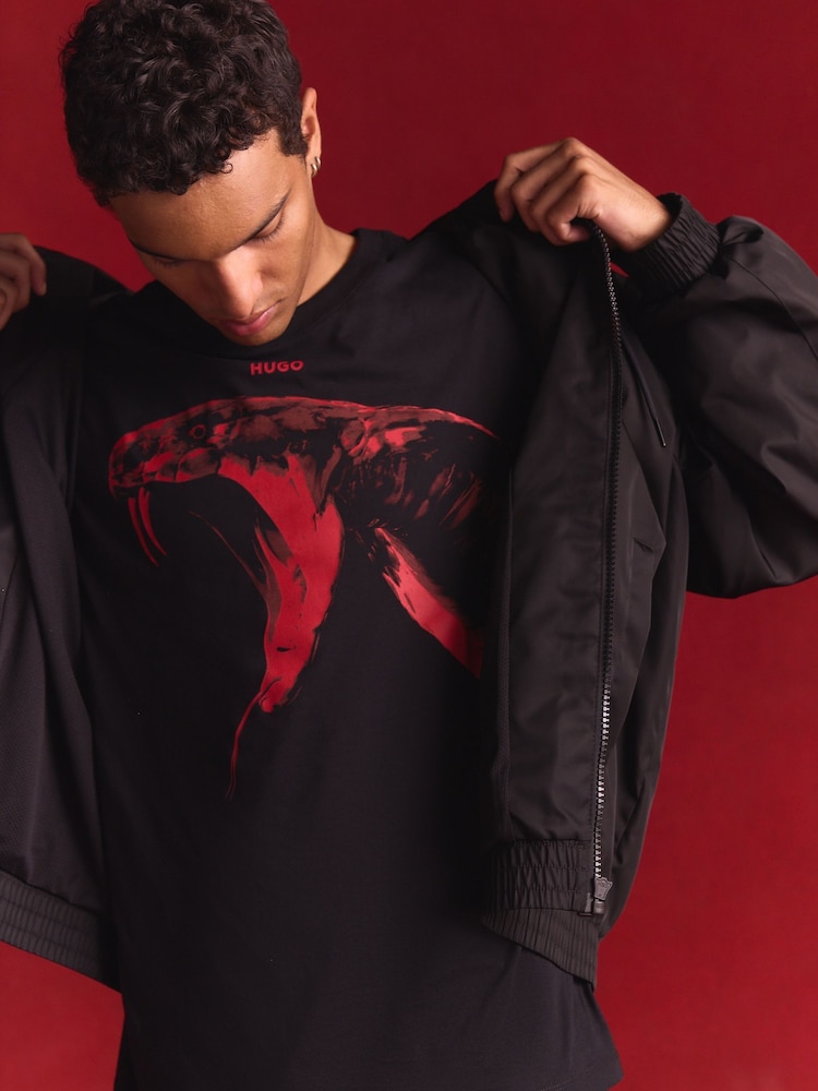 HUGO Black HUGO Stacked Logo Water Repellent Jacket - Image 2 of 6 HUGO Black HUGO Stacked Logo Water Repellent Jacket - Image 2 of 6