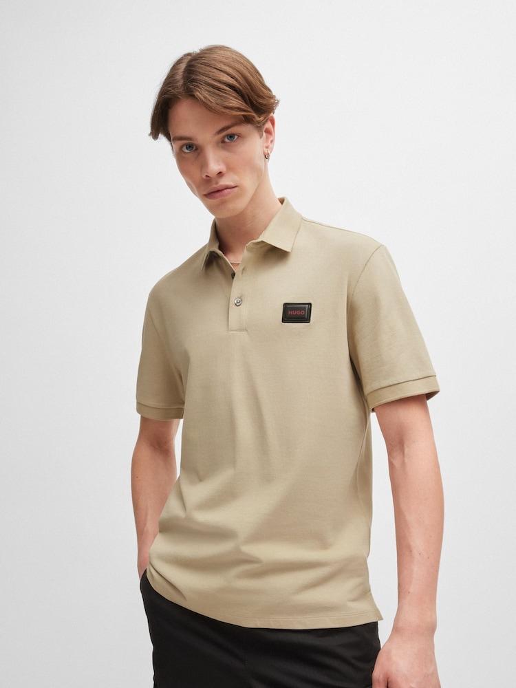 Natur - HUGO Cotton Piqué Logo Label Polo Shirt - Bild 1 von 5