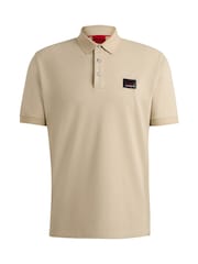 Natur - HUGO Cotton Piqué Logo Label Polo Shirt - Bild 5 von 5