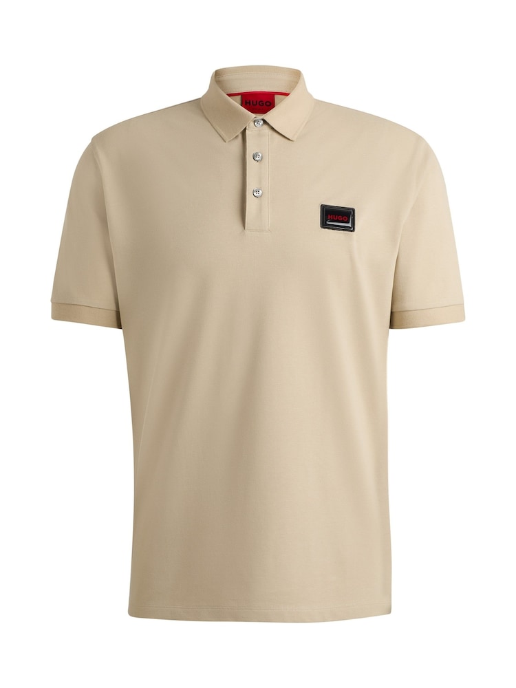 Natur - HUGO Cotton Piqué Logo Label Polo Shirt - Bild 5 von 5