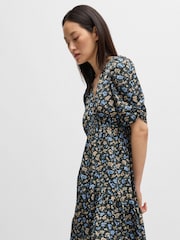 BOSS Blue BOSS V-Neck Printed Satin Dress With Gathered Sleeves - Image 2 of 5