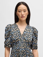 BOSS Blue BOSS V-Neck Printed Satin Dress With Gathered Sleeves - Image 4 of 5